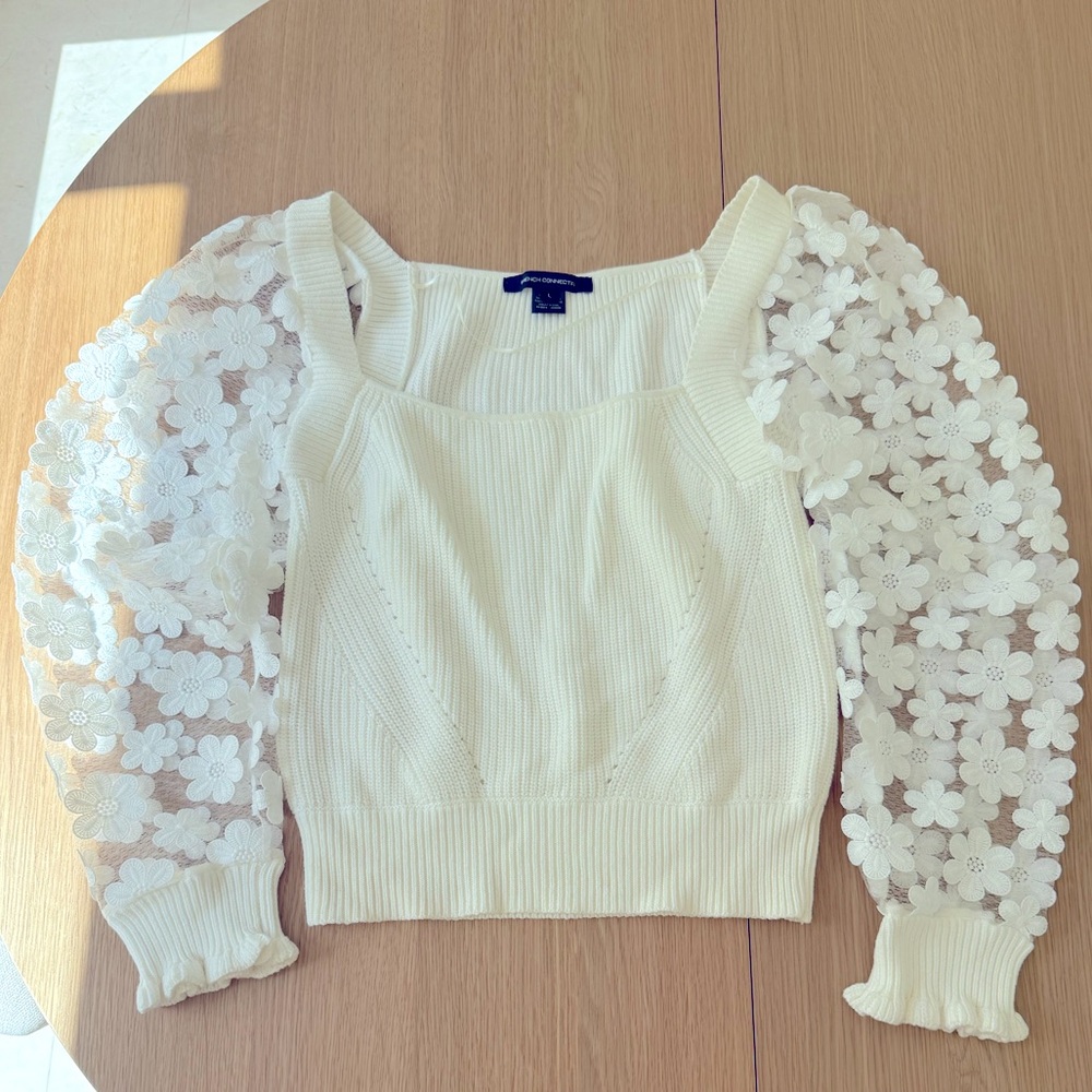 French Connection - Elegant White Lace Sleeve Top